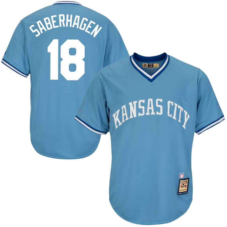 Kansas City Royals #18 Bret Saberhagen Majestic Cool Base Cooperstown Collection Player Jersey Blue Kansas City Royals #18 Bret Saberhagen Majestic Cool Base Cooperstown Collection Player Jersey Blue