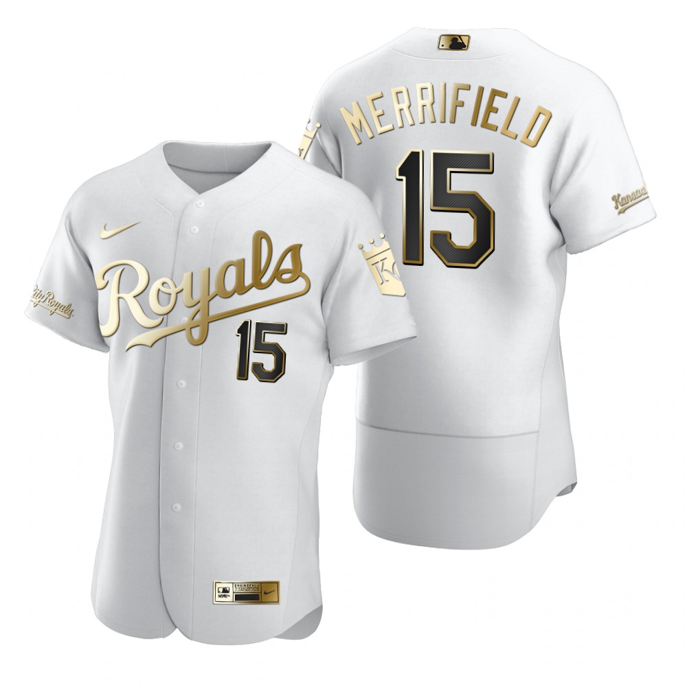 Kansas City Royals #15 Whit Merrifield White Nike Men's Authentic Golden Edition MLB Jersey Kansas City Royals #15 Whit Merrifield White Nike Men's Authentic Golden Edition MLB Jersey
