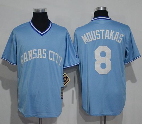Royals #8 Mike Moustakas Light Blue Cooperstown Stitched MLB Jersey Royals #8 Mike Moustakas Light Blue Cooperstown Stitched MLB Jersey