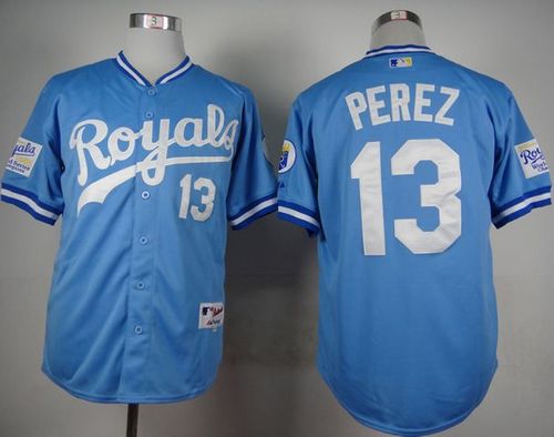 Royals #13 Salvador Perez Light Blue 1985 Turn Back The Clock Stitched MLB Jersey Royals #13 Salvador Perez Light Blue 1985 Turn Back The Clock Stitched MLB Jersey