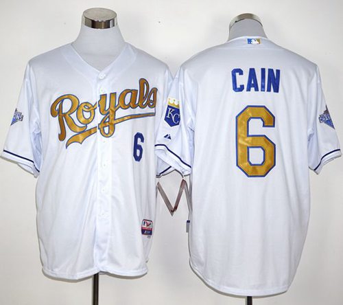 Royals #6 Lorenzo Cain White 2015 World Series Champions Gold Program Stitched MLB Jersey Royals #6 Lorenzo Cain White 2015 World Series Champions Gold Program Stitched MLB Jersey