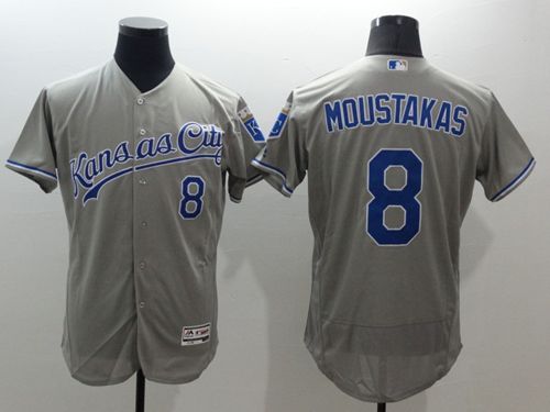 Royals #8 Mike Moustakas Grey Flexbase Authentic Collection Stitched MLB Jersey Royals #8 Mike Moustakas Grey Flexbase Authentic Collection Stitched MLB Jersey