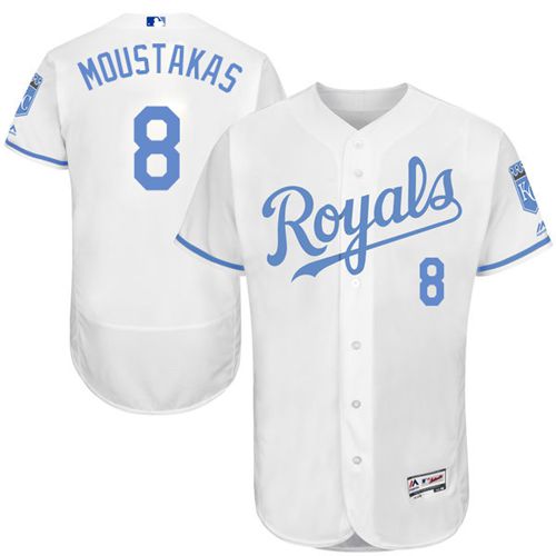 Royals #8 Mike Moustakas White Flexbase Authentic Collection Father's Day Stitched MLB Jersey Royals #8 Mike Moustakas White Flexbase Authentic Collection Father's Day Stitched MLB Jersey