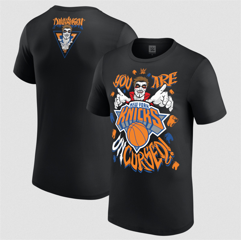 Men's New York Knicks Danhausen x Black Uncursed T-Shirt Men's New York Knicks Danhausen x Black Uncursed T-Shirt
