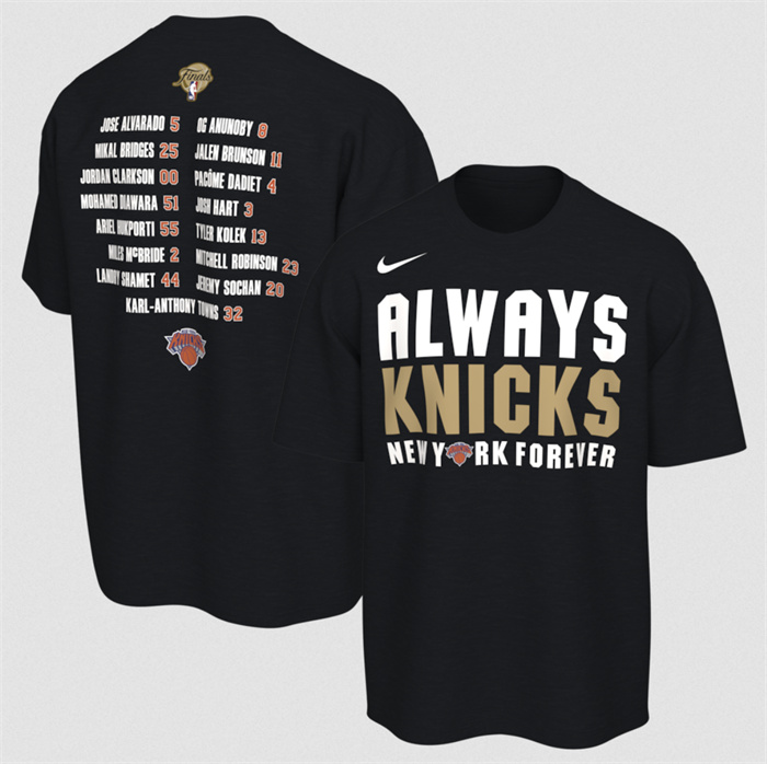Men's New York Knicks Black 2026 Finals Champions Roster Club T-Shirt Men's New York Knicks Black 2026 Finals Champions Roster Club T-Shirt