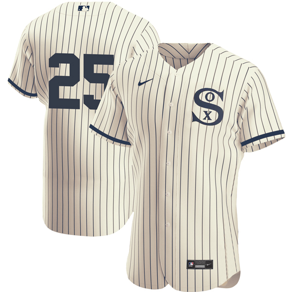 Men's Chicago White Sox #25 Andrew Vaughn 2021 Cream/Navy Field of Dreams