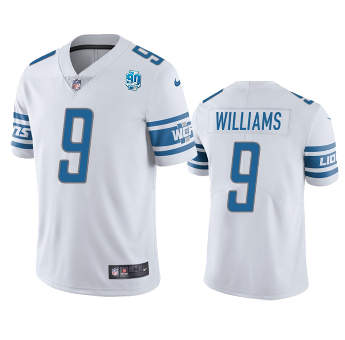 Men's Detroit Lions #9 Jameson Williams White 2023 90th Anniversary Vapor Untouchable Limited Stitched Jersey