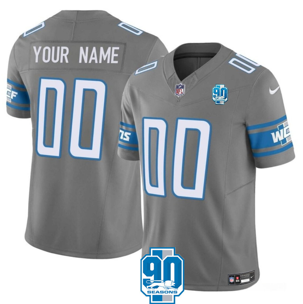 Men's Detroit Lions Active Player Custom Grey 2023 F.U.S.E. 90th Anniversary Vapor Limited Stitched Football Jersey Men's Detroit Lions Active Player Custom Grey 2023 F.U.S.E. 90th Anniversary Vapor Limited Stitched Football Jersey