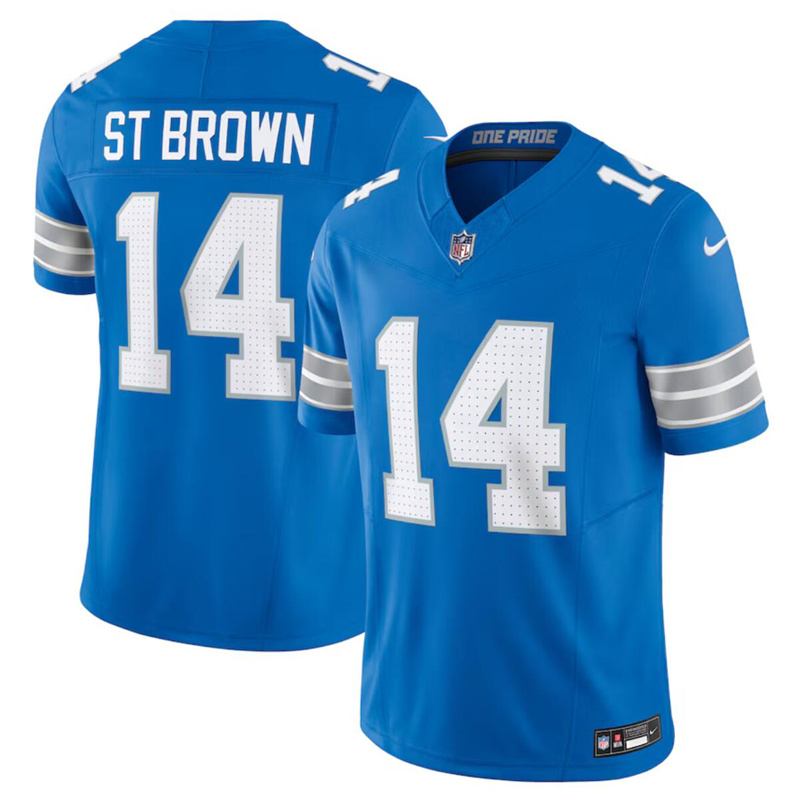 Men's Detroit Lions #14 Amon-Ra St. Brown Blue 2024 F.U.S.E. Vapor Limited Stitched Jersey Men's Detroit Lions #14 Amon-Ra St. Brown Blue 2024 F.U.S.E. Vapor Limited Stitched Jersey