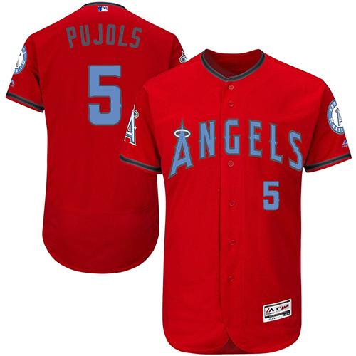 Angels of Anaheim #5 Albert Pujols Red Flexbase Authentic Collection Father's Day Stitched MLB Jersey Angels of Anaheim #5 Albert Pujols Red Flexbase Authentic Collection Father's Day Stitched MLB Jersey