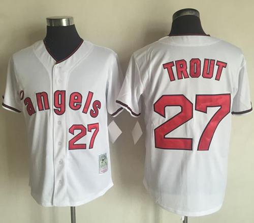Mitchell And Ness Angels of Anaheim #27 Mike Trout White Throwback Stitched MLB Jersey Mitchell And Ness Angels of Anaheim #27 Mike Trout White Throwback Stitched MLB Jersey