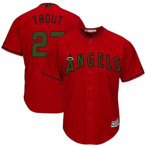 Angels of Anaheim #27 Mike Trout Red New Cool Base 2018 Memorial Day Stitched MLB Jersey Angels of Anaheim #27 Mike Trout Red New Cool Base 2018 Memorial Day Stitched MLB Jersey