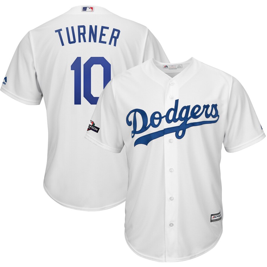 Los Angeles Dodgers #10 Justin Turner Majestic 2019 Postseason Home Official Cool Base Player Jersey White Los Angeles Dodgers #10 Justin Turner Majestic 2019 Postseason Home Official Cool Base Player Jersey White