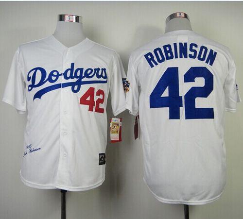 Mitchell And Ness 1955 Dodgers #42 Jackie Robinson White Throwback Stitched MLB Jersey Mitchell And Ness 1955 Dodgers #42 Jackie Robinson White Throwback Stitched MLB Jersey