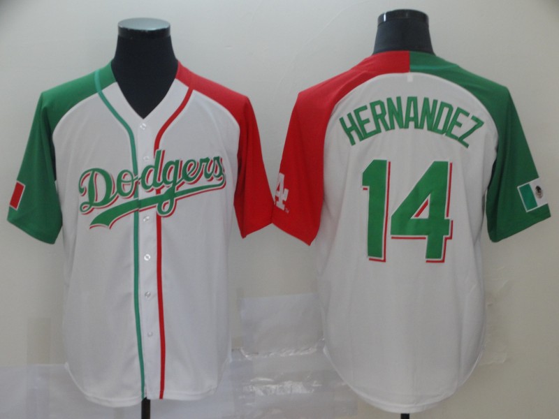 Los Angeles Dodgers Mexico #14 Enrique Hernandez Split Fashion MLB Jersey White Los Angeles Dodgers Mexico #14 Enrique Hernandez Split Fashion MLB Jersey White