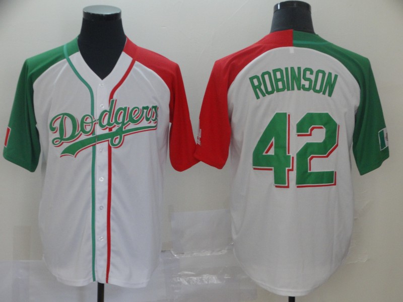Dodgers #42 Jackie Robinson White Red/Green Split Cool Base Stitched MLB Jersey Dodgers #42 Jackie Robinson White Red/Green Split Cool Base Stitched MLB Jersey