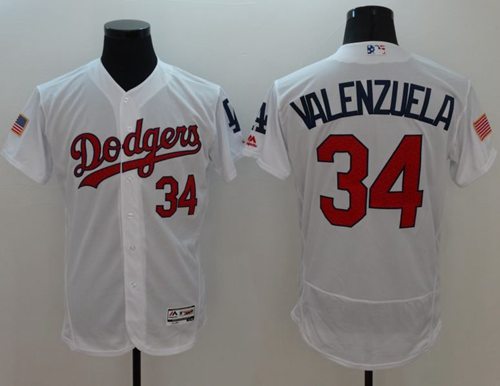 Dodgers #34 Fernando Valenzuela White Fashion Stars & Stripes Flexbase Authentic Stitched MLB Jersey Dodgers #34 Fernando Valenzuela White Fashion Stars & Stripes Flexbase Authentic Stitched MLB Jersey