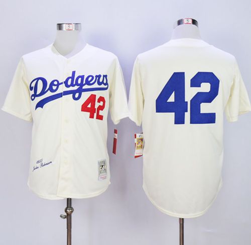 Mitchell and Ness 1955 Dodgers #42 Jackie Robinson Cream Throwback MLB Jersey Mitchell and Ness 1955 Dodgers #42 Jackie Robinson Cream Throwback MLB Jersey