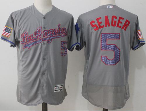 Dodgers #5 Corey Seager Grey Fashion Stars & Stripes Flexbase Authentic Stitched MLB Jersey Dodgers #5 Corey Seager Grey Fashion Stars & Stripes Flexbase Authentic Stitched MLB Jersey