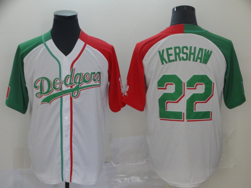 Dodgers #22 Clayton Kershaw White Red/Green Split Cool Base Stitched MLB Jersey Dodgers #22 Clayton Kershaw White Red/Green Split Cool Base Stitched MLB Jersey