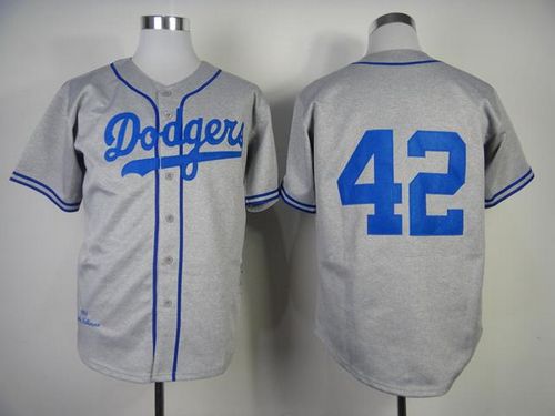 Mitchell and Ness 1955 Dodgers #42 Jackie Robinson Grey Throwback Stitched MLB Jersey Mitchell and Ness 1955 Dodgers #42 Jackie Robinson Grey Throwback Stitched MLB Jersey