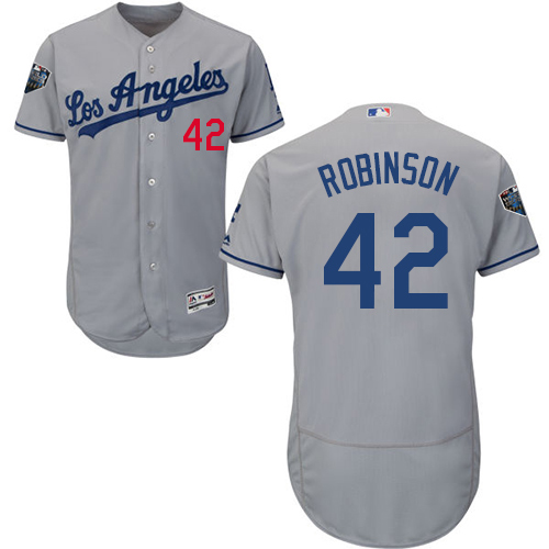 Dodgers #42 Jackie Robinson Grey Flexbase Authentic Collection 2018 World Series Stitched MLB Jersey Dodgers #42 Jackie Robinson Grey Flexbase Authentic Collection 2018 World Series Stitched MLB Jersey