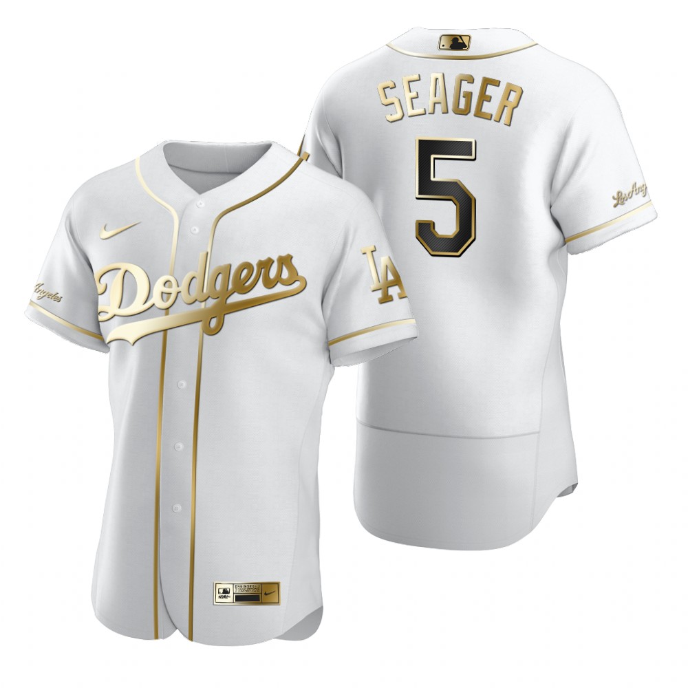 Los Angeles Dodgers #5 Corey Seager White Nike Men's Authentic Golden Edition MLB Jersey Los Angeles Dodgers #5 Corey Seager White Nike Men's Authentic Golden Edition MLB Jersey