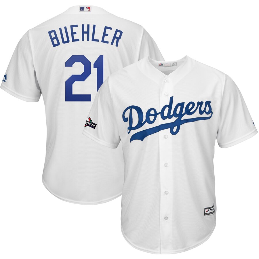 Los Angeles Dodgers #21 Walker Buehler Majestic 2019 Postseason Home Official Cool Base Player Jersey White Los Angeles Dodgers #21 Walker Buehler Majestic 2019 Postseason Home Official Cool Base Player Jersey White