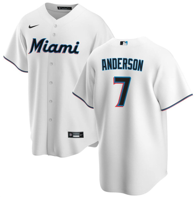 Men's Miami Marlins #7 Tim Anderson White Cool Base Stitched Baseball Jersey Men's Miami Marlins #7 Tim Anderson White Cool Base Stitched Baseball Jersey