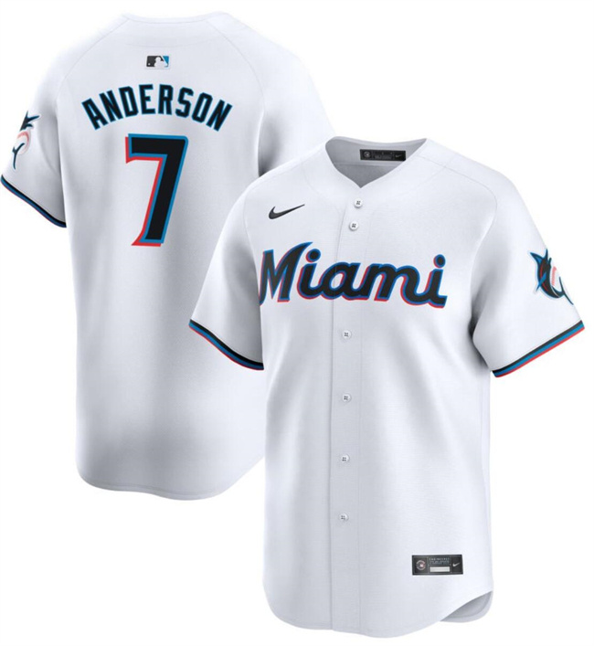 Men's Miami Marlins #7 Tim Anderson White Home Limited Stitched Baseball Jersey Men's Miami Marlins #7 Tim Anderson White Home Limited Stitched Baseball Jersey