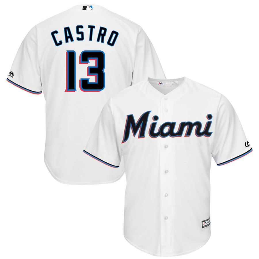 Miami Marlins #13 Starlin Castro Majestic Home 2019 Cool Base Player Jersey White
