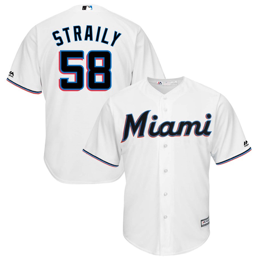 Miami Marlins #58 Dan Straily Majestic Home 2019 Cool Base Player Jersey White Miami Marlins #58 Dan Straily Majestic Home 2019 Cool Base Player Jersey White