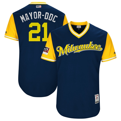 Brewers #21 Travis Shaw Navy "Mayor-DDC" Players Weekend Authentic Stitched MLB Jersey Brewers #21 Travis Shaw Navy "Mayor-DDC" Players Weekend Authentic Stitched MLB Jersey