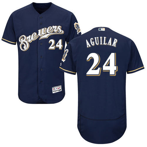 Brewers #24 Jesus Aguilar Navy Blue Flexbase Authentic Collection Stitched MLB Jersey Brewers #24 Jesus Aguilar Navy Blue Flexbase Authentic Collection Stitched MLB Jersey