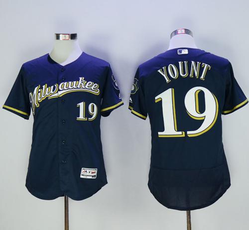 Brewers #19 Robin Yount Navy Blue Flexbase Authentic Collection Stitched MLB Jersey Brewers #19 Robin Yount Navy Blue Flexbase Authentic Collection Stitched MLB Jersey