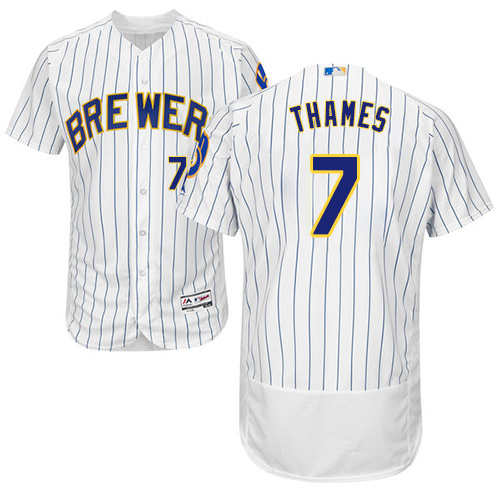 Brewers #7 Eric Thames White Strip Flexbase Authentic Collection Stitched MLB Jersey Brewers #7 Eric Thames White Strip Flexbase Authentic Collection Stitched MLB Jersey