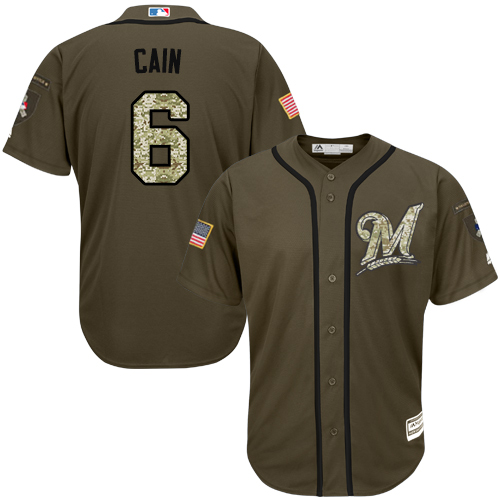Brewers #6 Lorenzo Cain Green Salute to Service Stitched MLB Jersey Brewers #6 Lorenzo Cain Green Salute to Service Stitched MLB Jersey