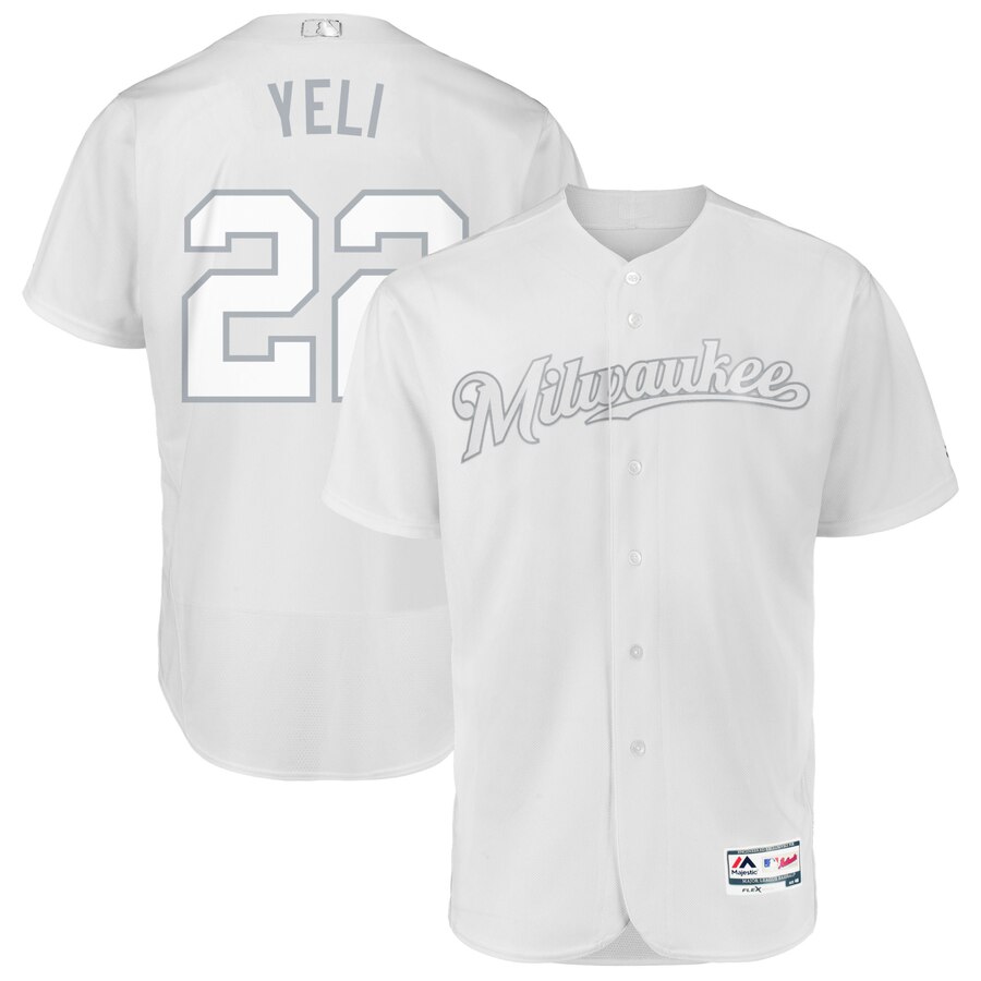 Milwaukee Brewers #22 Christian Yelich Yeli Majestic 2019 Players' Weekend Flex Base Authentic Player Jersey White Milwaukee Brewers #22 Christian Yelich Yeli Majestic 2019 Players' Weekend Flex Base Authentic Player Jersey White