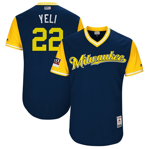 Brewers #22 Christian Yelich Navy 