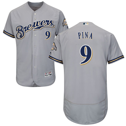Brewers #9 Manny Pina Grey Flexbase Authentic Collection Stitched MLB Jersey Brewers #9 Manny Pina Grey Flexbase Authentic Collection Stitched MLB Jersey