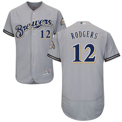 Brewers #12 Aaron Rodgers Grey Flexbase Authentic Collection Stitched MLB Jersey Brewers #12 Aaron Rodgers Grey Flexbase Authentic Collection Stitched MLB Jersey