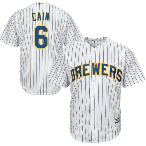Brewers #6 Lorenzo Cain White(Blue Strip) New Cool Base Stitched MLB Jersey Brewers #6 Lorenzo Cain White(Blue Strip) New Cool Base Stitched MLB Jersey