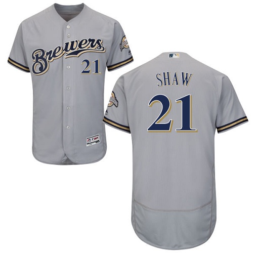 Brewers #21 Travis Shaw Grey Flexbase Authentic Collection Stitched MLB Jersey Brewers #21 Travis Shaw Grey Flexbase Authentic Collection Stitched MLB Jersey
