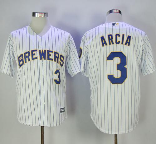 Brewers #3 Orlando Arcia White(Blue Strip) New Cool Base Stitched MLB Jersey Brewers #3 Orlando Arcia White(Blue Strip) New Cool Base Stitched MLB Jersey