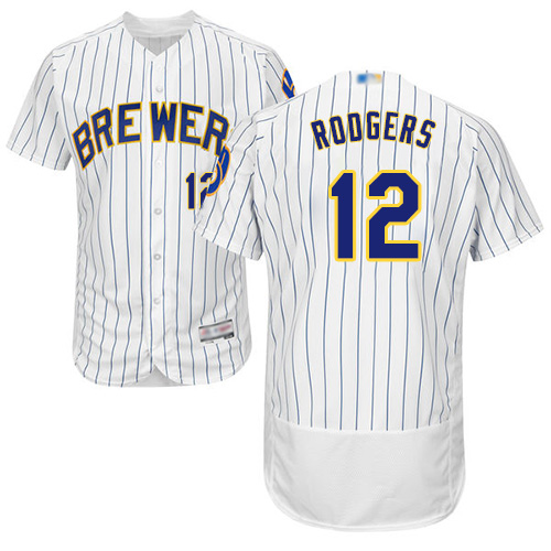 Brewers #12 Aaron Rodgers White Strip Flexbase Authentic Collection Stitched MLB Jersey Brewers #12 Aaron Rodgers White Strip Flexbase Authentic Collection Stitched MLB Jersey