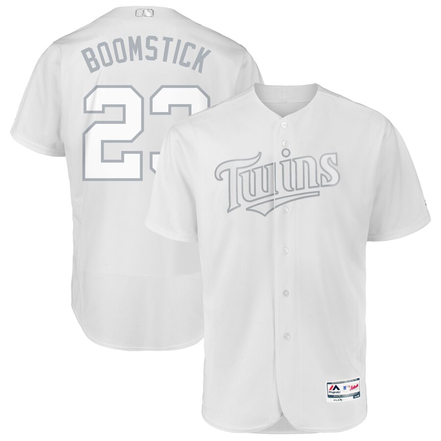 Minnesota Twins #23 Nelson Cruz Boomstick Majestic 2019 Players' Weekend Flex Base Authentic Player Jersey White Minnesota Twins #23 Nelson Cruz Boomstick Majestic 2019 Players' Weekend Flex Base Authentic Player Jersey White