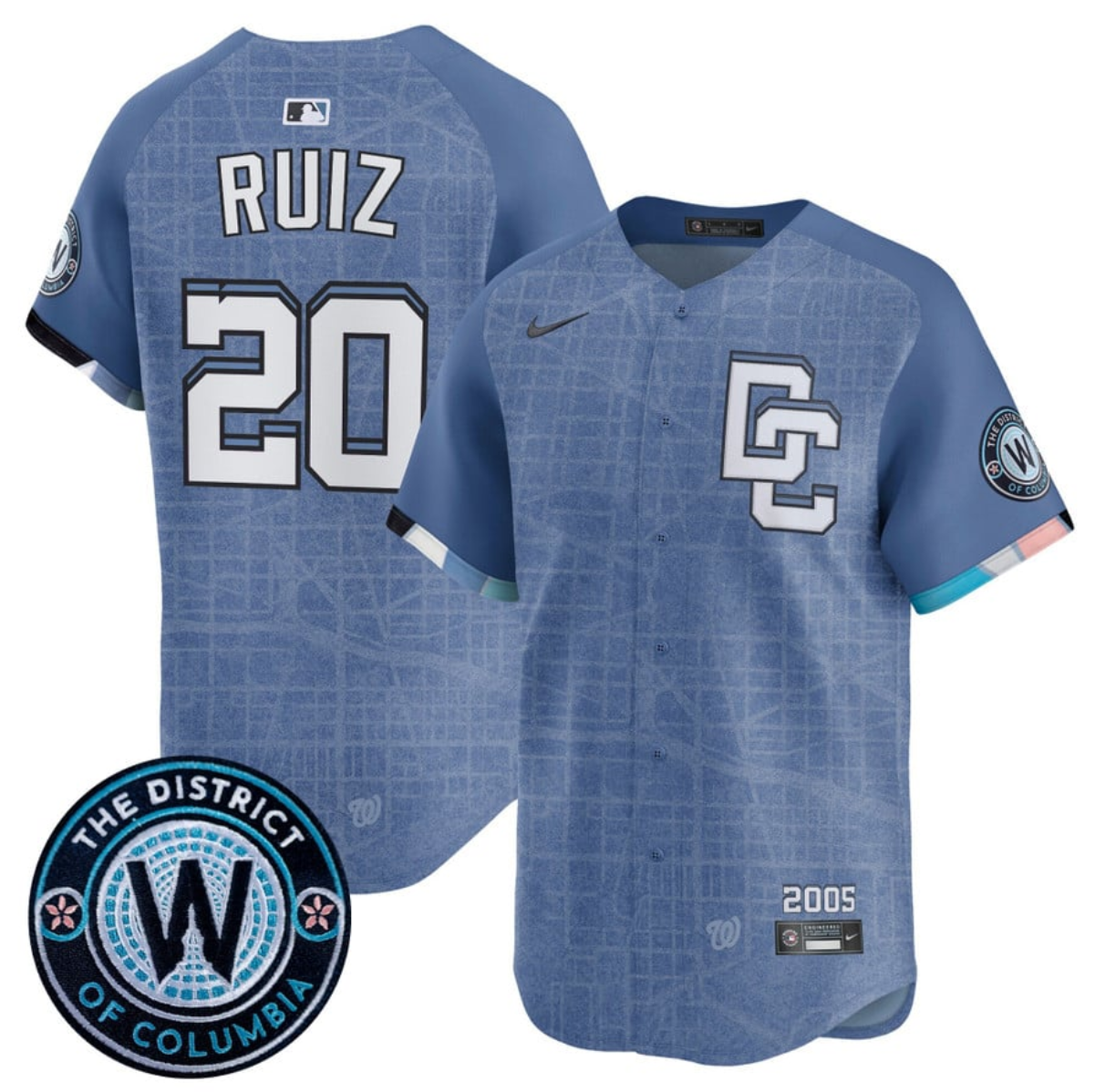 Men's Washington Nationals #20 Keibert Ruiz Blue 2025 City Connect Limited Stitched Baseball Jersey Men's Washington Nationals #20 Keibert Ruiz Blue 2025 City Connect Limited Stitched Baseball Jersey