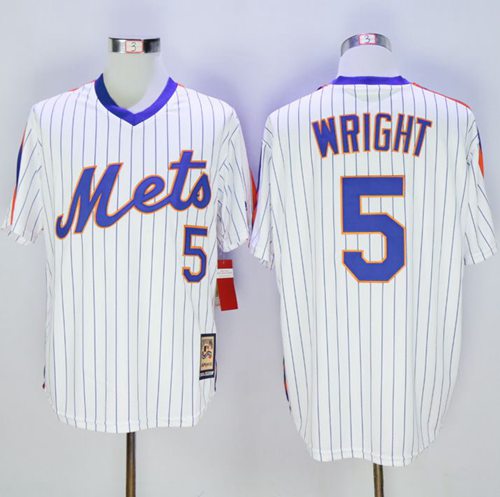 Mitchell And Ness Mets #5 David Wright White(Blue Strip) Throwback Stitched MLB Jersey Mitchell And Ness Mets #5 David Wright White(Blue Strip) Throwback Stitched MLB Jersey