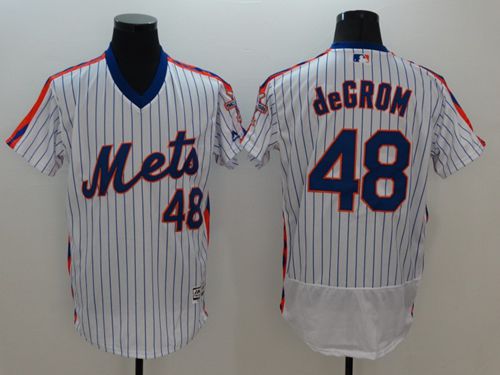 Mets #48 Jacob DeGrom White(Blue Strip) Flexbase Authentic Collection Alternate Stitched MLB Jersey Mets #48 Jacob DeGrom White(Blue Strip) Flexbase Authentic Collection Alternate Stitched MLB Jersey