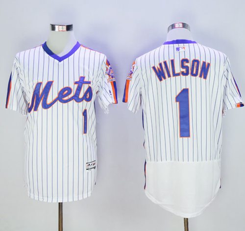 Mets #1 Mookie Wilson White(Blue Strip) Flexbase Authentic Collection Alternate Stitched MLB Jersey Mets #1 Mookie Wilson White(Blue Strip) Flexbase Authentic Collection Alternate Stitched MLB Jersey